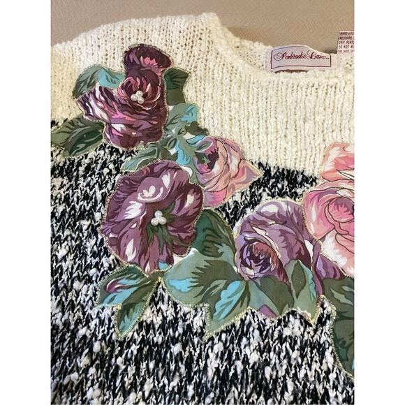 Vintage Penbrooke Lane Embellished Sweater Floral Pearl Size M - Picture 7 of 10